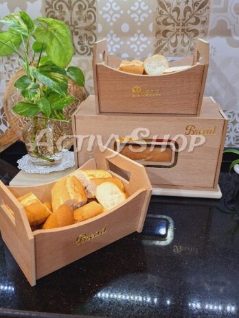 صندوق الخبز الخشبي + 2 سلال خبز – تصميم أنيق ولمسة طبيعية