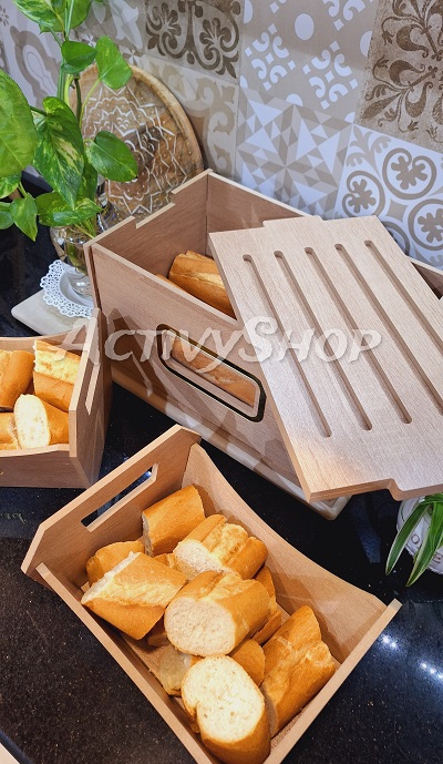 صندوق الخبز الخشبي + 2 سلال خبز – تصميم أنيق ولمسة طبيعية - الصورة 2