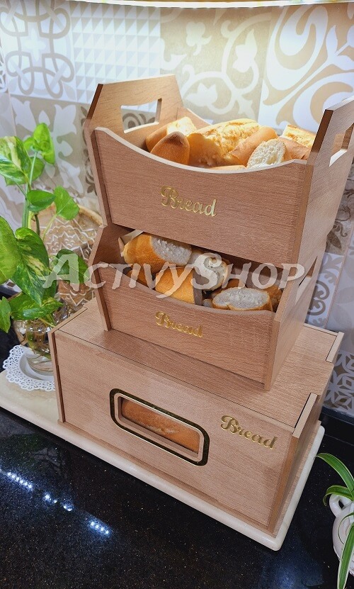 صندوق الخبز الخشبي + 2 سلال خبز – تصميم أنيق ولمسة طبيعية - الصورة 3